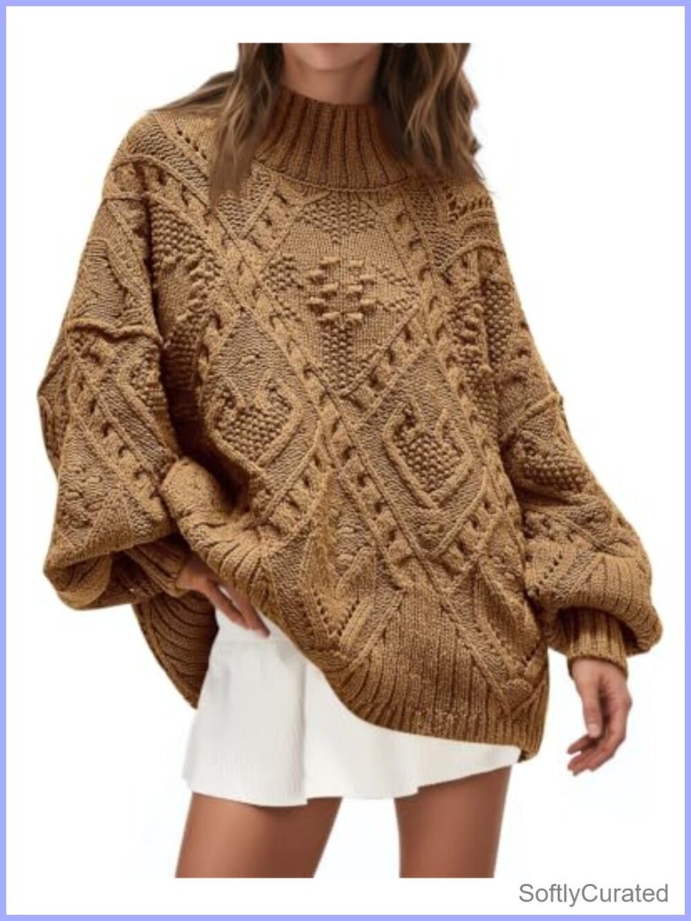 Saodimallsu Womens Oversized Cable Knit Crew Neck Pullover Sweater